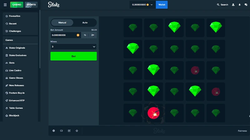 A modern take on the old Minesweeper game on Stake.com is called Mines.